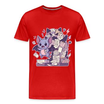 Une chauve-souris mignonne et une montagne de paperasse - T-shirt bio Premium Homme - rouge - Devant - Damien (186cm)