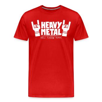 Texte massif en métal lourd avec des cornes de doigts - T-shirt bio Premium Homme - rouge - Devant - Damien (186cm)