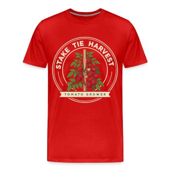 Tomatenzüchter Badge mit Rankhilfe - Männer Premium Bio T-Shirt - Rot - Vorne - Damien (186cm)