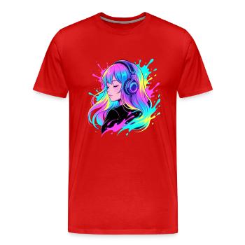 Neon Headphones Girl - Men's Premium Organic T-Shirt - red - Front - Damien (186cm)