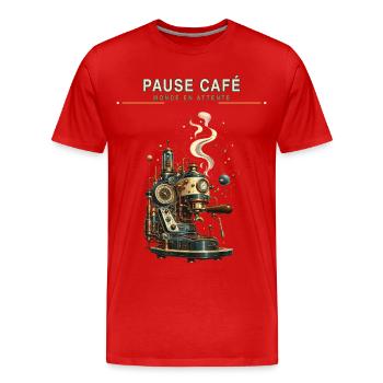 Pause Café - Monde en Attente - T-shirt bio Premium Homme - rouge - Devant - Damien (186cm)