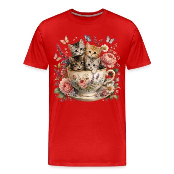 Chatons Dans Une Tasse De Thé Fleurs Vintage - T-shirt bio Premium Homme - rouge - Devant - Damien (186cm)
