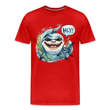 Le requin coquin dit bonjour en aquarelle - T-shirt bio Premium Homme - rouge - Devant - Damien (186cm)