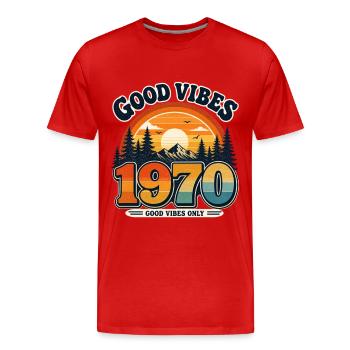 Coucher de soleil vintage des années 1970 - T-shirt bio Premium Homme - rouge - Devant - Damien (186cm)