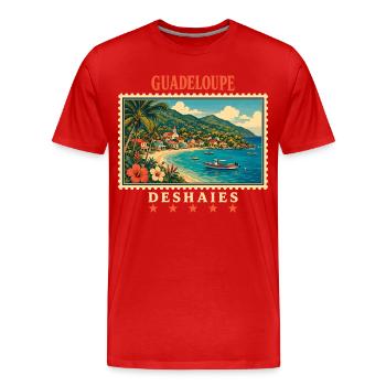Marque de voyage vintage Guadeloupe Deshaies - T-shirt bio Premium Homme - rouge - Devant - Damien (186cm)