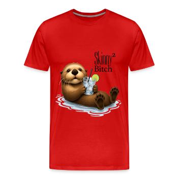 SKINNY BITCH² OTTER - Cocktail & Texte subtil - T-shirt bio Premium Homme - rouge - Devant - Damien (186cm)