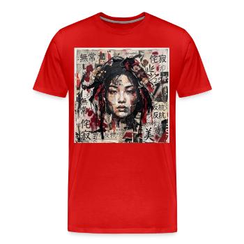 Japanese Collage Art Asia Punk Samuraifrau Collage - Männer Premium Bio T-Shirt - Rot - Vorne - Damien (186cm)