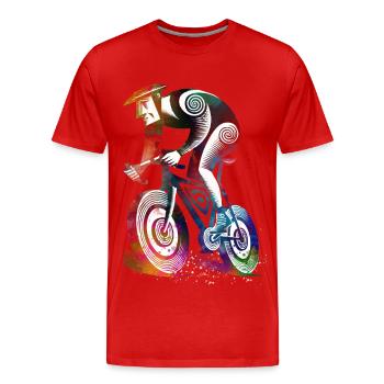Cycliste coloré dans le tourbillon - T-shirt bio Premium Homme - rouge - Devant - Damien (186cm)