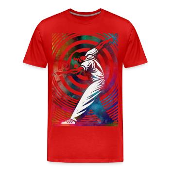 Golfeur dans un tourbillon coloré - T-shirt bio Premium Homme - rouge - Devant - Damien (186cm)