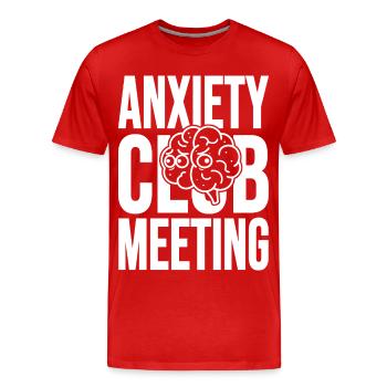 Réunion du Club de l’Anxiété avec le Cerveau - T-shirt bio Premium Homme - rouge - Devant - Damien (186cm)