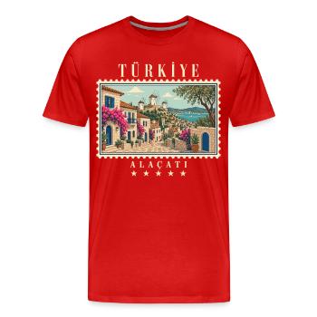 Türkiye Alaçatı Vintage Reisemarke - Männer Premium Bio T-Shirt - Rot - Vorne - Damien (186cm)