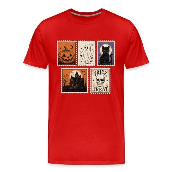 Halloween Spooky Stamps Fantôme Chat Fantôme - T-shirt bio Premium Homme - rouge - Devant - Damien (186cm)
