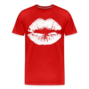 Lèvres embrassables avec Lipstick Lip Imprint White - T-shirt bio Premium Homme - rouge - Devant - Damien (186cm)