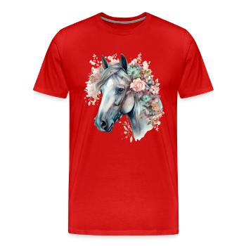 Couronne de cheval florale pastel aquarelle - T-shirt bio Premium Homme - rouge - Devant - Damien (186cm)