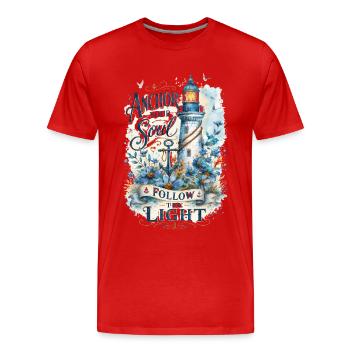 Ancre ton âme – Aquarelle de phare - T-shirt bio Premium Homme - rouge - Devant - Damien (186cm)