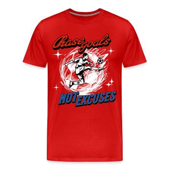 Fußball Shirt – Chase Goals Not Excuses - Männer Premium Bio T-Shirt - Rot - Vorne - Damien (186cm)