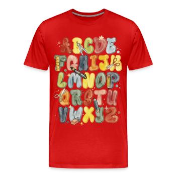 Colorful Watercolor Alphabet for Back to School - Men's Premium Organic T-Shirt - red - Front - Damien (186cm)
