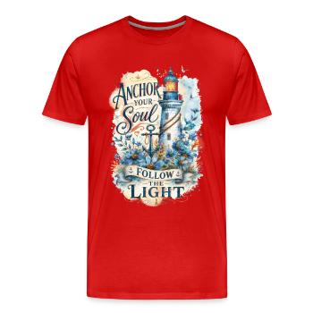 Ancre ton âme – Aquarelle de phare - T-shirt bio Premium Homme - rouge - Devant - Damien (186cm)
