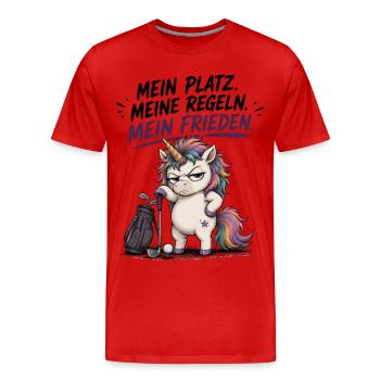 Mein Platz Meine Regeln Mein Frieden Einhorn Golf - Männer Premium Bio T-Shirt - Rot - Vorne - Damien (186cm)