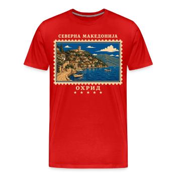 Nordmazedonien Ohrid Vintage Reisemarke - Männer Premium Bio T-Shirt - Rot - Vorne - Damien (186cm)