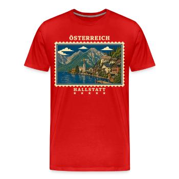 Österreich Hallstatt Vintage Reisemarke - Männer Premium Bio T-Shirt - Rot - Vorne - Damien (186cm)