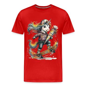 Skater Einhorn  zur Einschulung für Schulkind - Männer Premium Bio T-Shirt - Rot - Vorne - Damien (186cm)