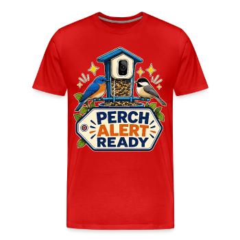PERCH ALERT READY - Männer Premium Bio T-Shirt - Rot - Vorne - Damien (186cm)