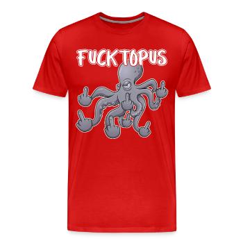 Fucktopuss – Cheeky Octopus Cartoon - Men's Premium Organic T-Shirt - red - Front - Damien (186cm)