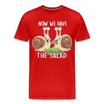 Maintenant, nous avons la salade – Des escargots drôles - T-shirt bio Premium Homme - rouge - Devant - Damien (186cm)