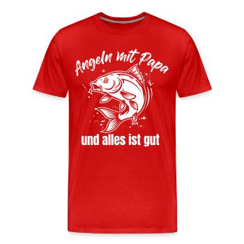 Angeln mit Papa – Alles ist gut - Männer Premium Bio T-Shirt - Rot - Vorne - Damien (186cm)