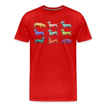 Bunte Dackel: Lustige Teckel Comic Hunde - Männer Premium Bio T-Shirt - Rot - Vorne - Damien (186cm)