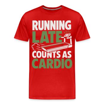 Courir tard compte comme un tapis de course cardio - T-shirt bio Premium Homme - rouge - Devant - Damien (186cm)
