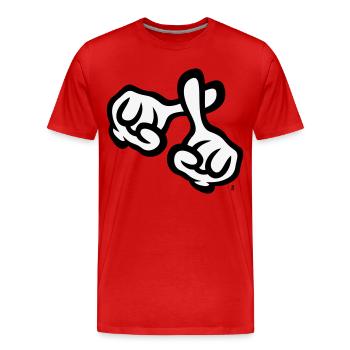Croisons les doigts (mains / croix / Bible / religion, 2C) - T-shirt bio Premium Homme - rouge - Devant - Damien (186cm)