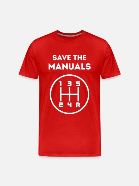 Save The Manuals, white print - Men's Premium Organic T-Shirt - red