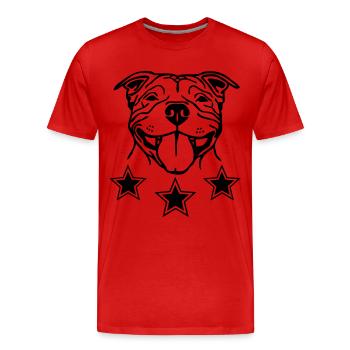 Stafford Happy © www.dog-power.nl - Men's Premium Organic T-Shirt - red - Front - Damien (186cm)
