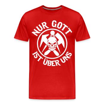 Dachdecker - Nur Gott - Männer Premium Bio T-Shirt - Rot - Vorne - Damien (186cm)