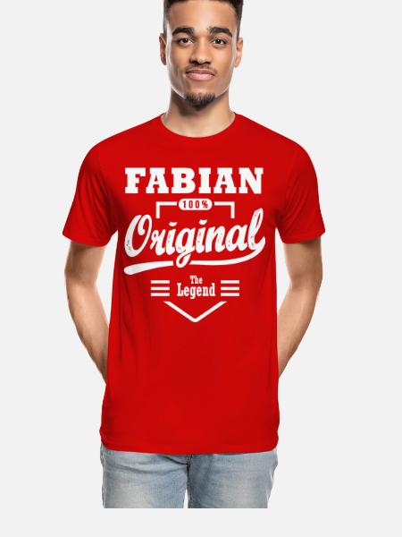 Fabian original gift personalized first name fabian - Men's Premium Organic T-Shirt - red - Front - Damien (186cm)