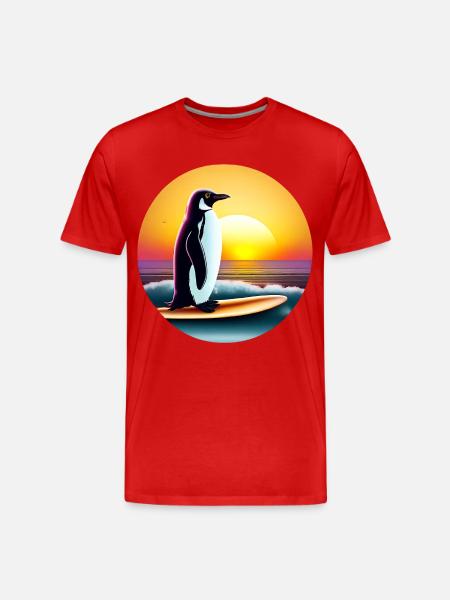 Pinguin Surfer - Männer Premium Bio T-Shirt - Rot