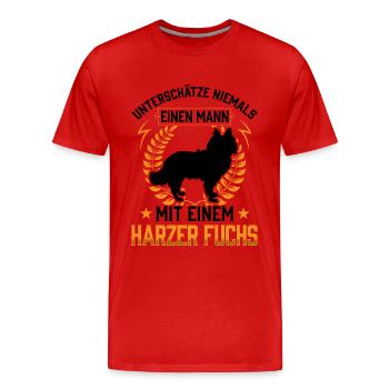 Mann mit Harzer Fuchs Altdeutscher Hütehund - Männer Premium Bio T-Shirt - Rot - Vorne - Damien (186cm)