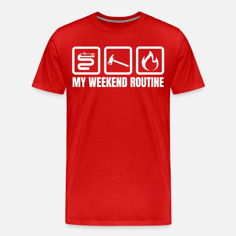 Wochenendroutine Feuerwehr - Männer Premium Bio T-Shirt - Rot