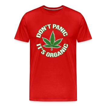 Weed, Chanvre, Feuille, Fumée - Pas de panique, c’est bio - T-shirt bio Premium Homme - rouge - Devant - Damien (186cm)