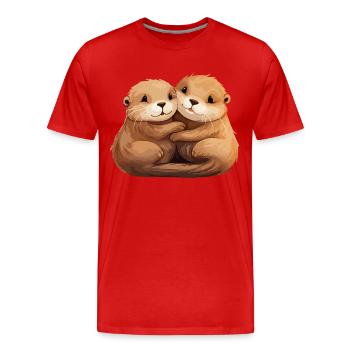 Loutre Amour Étreindre Se Tenir La Main Câlin - T-shirt bio Premium Homme - rouge - Devant - Damien (186cm)