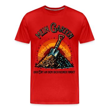 Mein Garten - lustiger Spruch - Gartenhumor - Ort - Männer Premium Bio T-Shirt - Rot - Vorne - Damien (186cm)