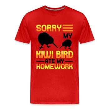 Devoirs d’oiseau kiwi mangé - T-shirt bio Premium Homme - rouge - Devant - Damien (186cm)