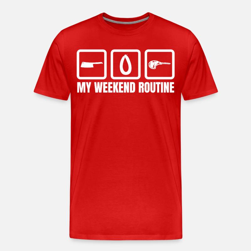 Metzger Wochenendroutine - Männer Premium Bio T-Shirt - Rot