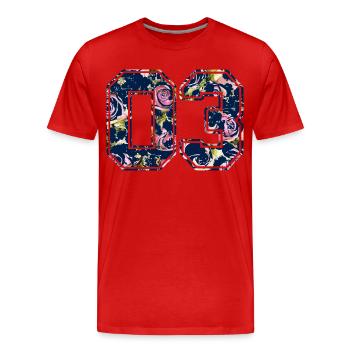 Nummer 03 Rosenmuster - Männer Premium Bio T-Shirt - Rot - Vorne - Damien (186cm)
