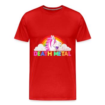Regenbogen Death Metal Einhorn - Männer Premium Bio T-Shirt - Rot - Vorne - Damien (186cm)