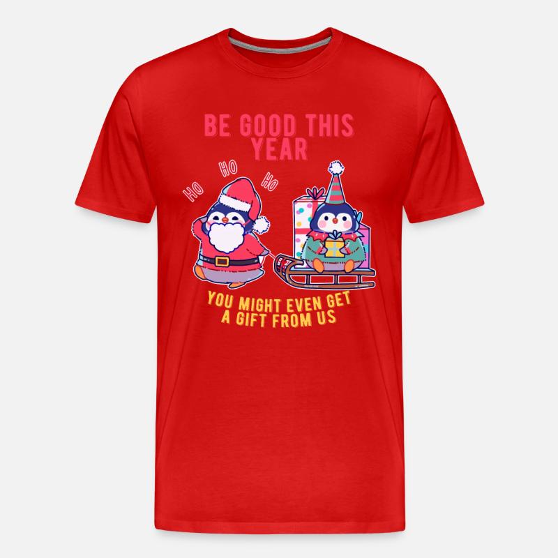 Pinguin bringt Weihnachtsgeschenke - Männer Premium Bio T-Shirt - Rot