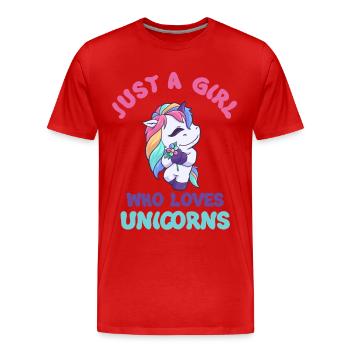 Just A Girl Who Loves Unicorns - Männer Premium Bio T-Shirt - Rot - Vorne - Damien (186cm)