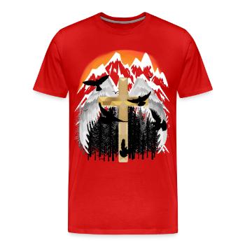 Kreuz Gebirge Berge Gipfel Trauer Tod Jesus Gott - Männer Premium Bio T-Shirt - Rot - Vorne - Damien (186cm)